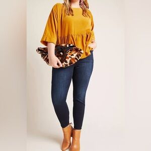 Anthropologie Maria Babydoll Corduroy Blouse,Gold 3/4 Sleeve Boxy top,Boho Sz S